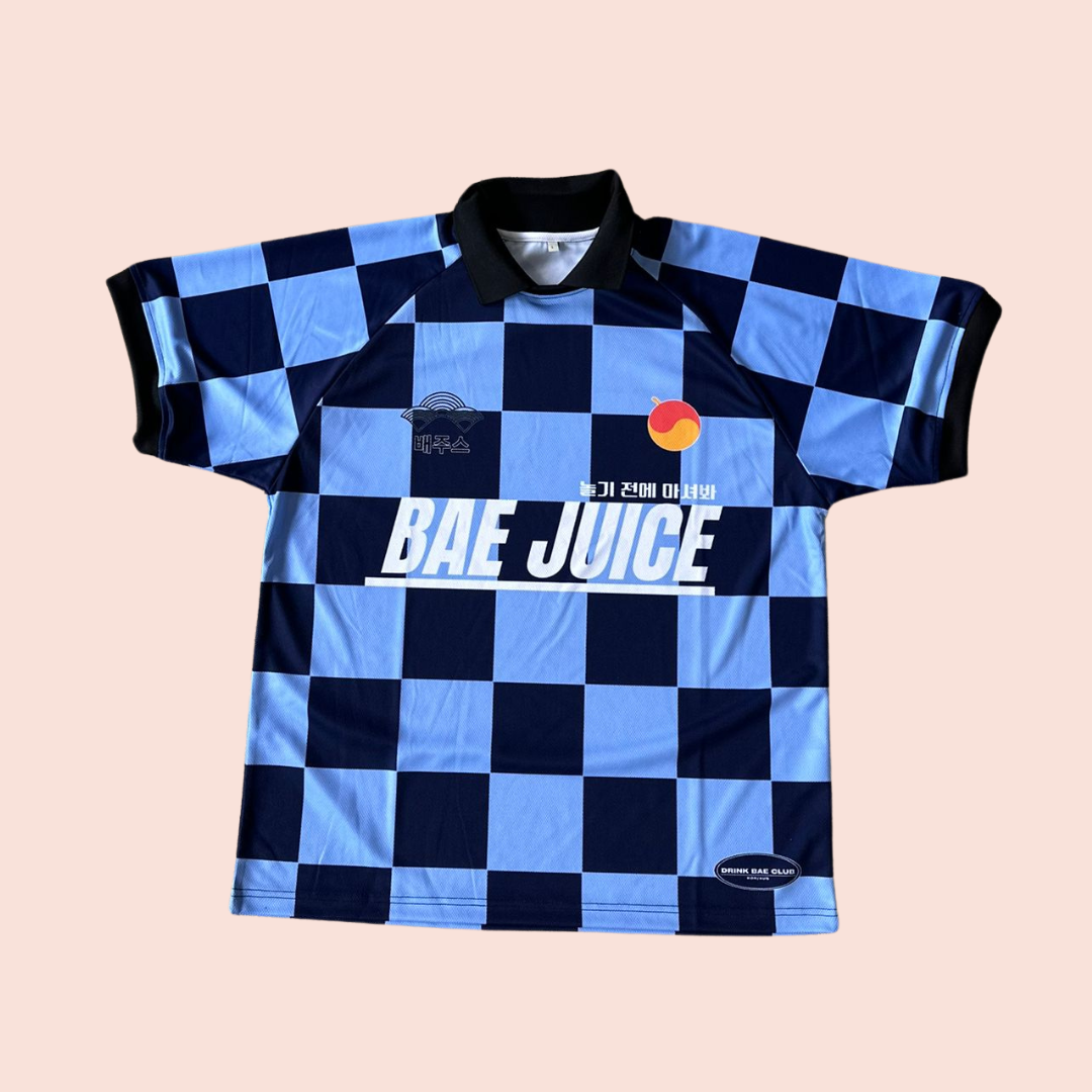 Bae Juice blue soccer jersey